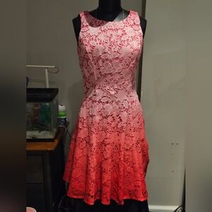 New York & Company Pink Ombre Lace Midi Dress